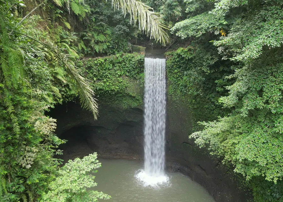 Cascada Tibumana rodeada de vegetación tropical en Ubud, Bali