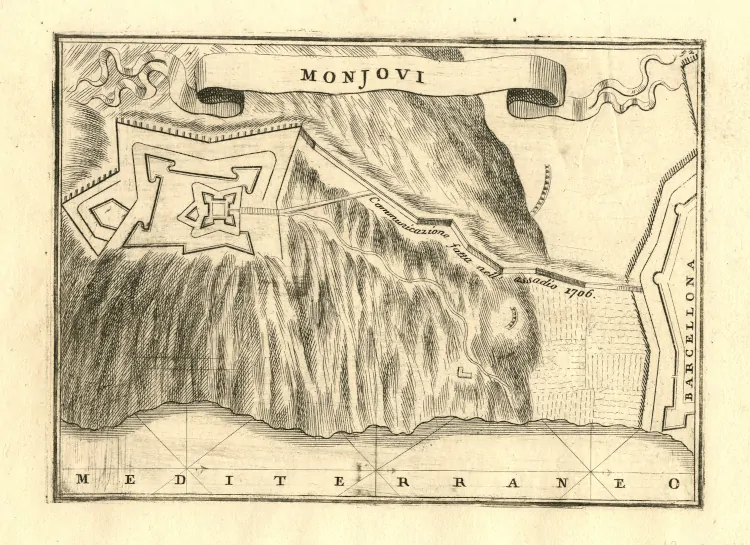 Montjuich (Barcelona). Planos de población. Comunicación realizada durante el asedio de 1706.