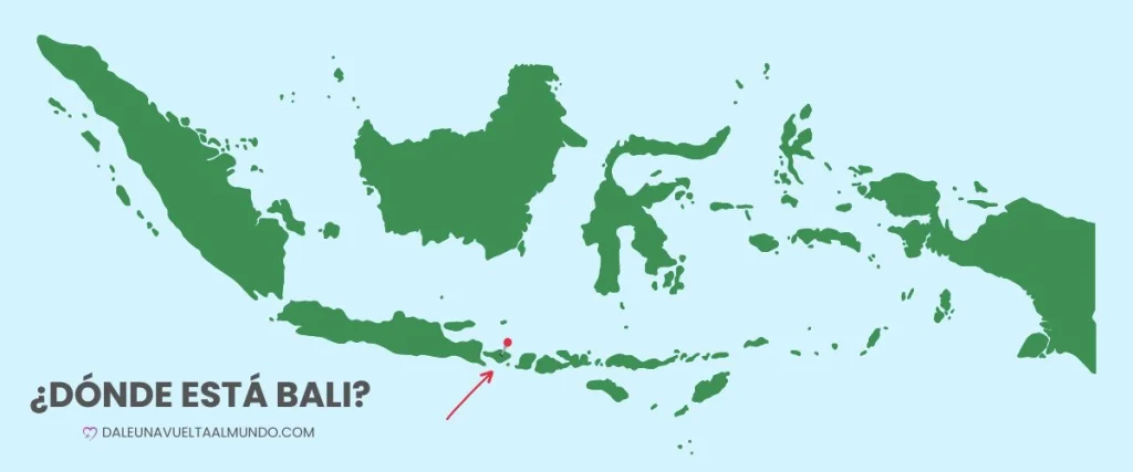 Ubicación de la isla de Bali en el mapa de Indonesia entre Java y Lombok
