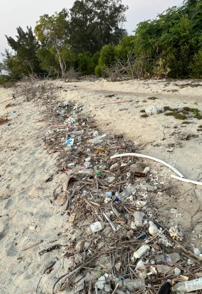 Basura y plásticos acumulados en la playa de Gili Gede Lombok